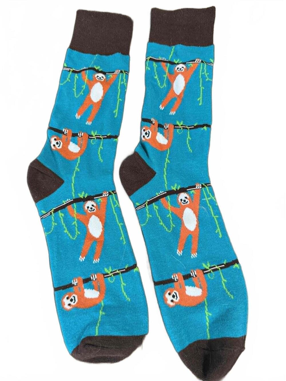 Blue Socks with Sloth Pattern